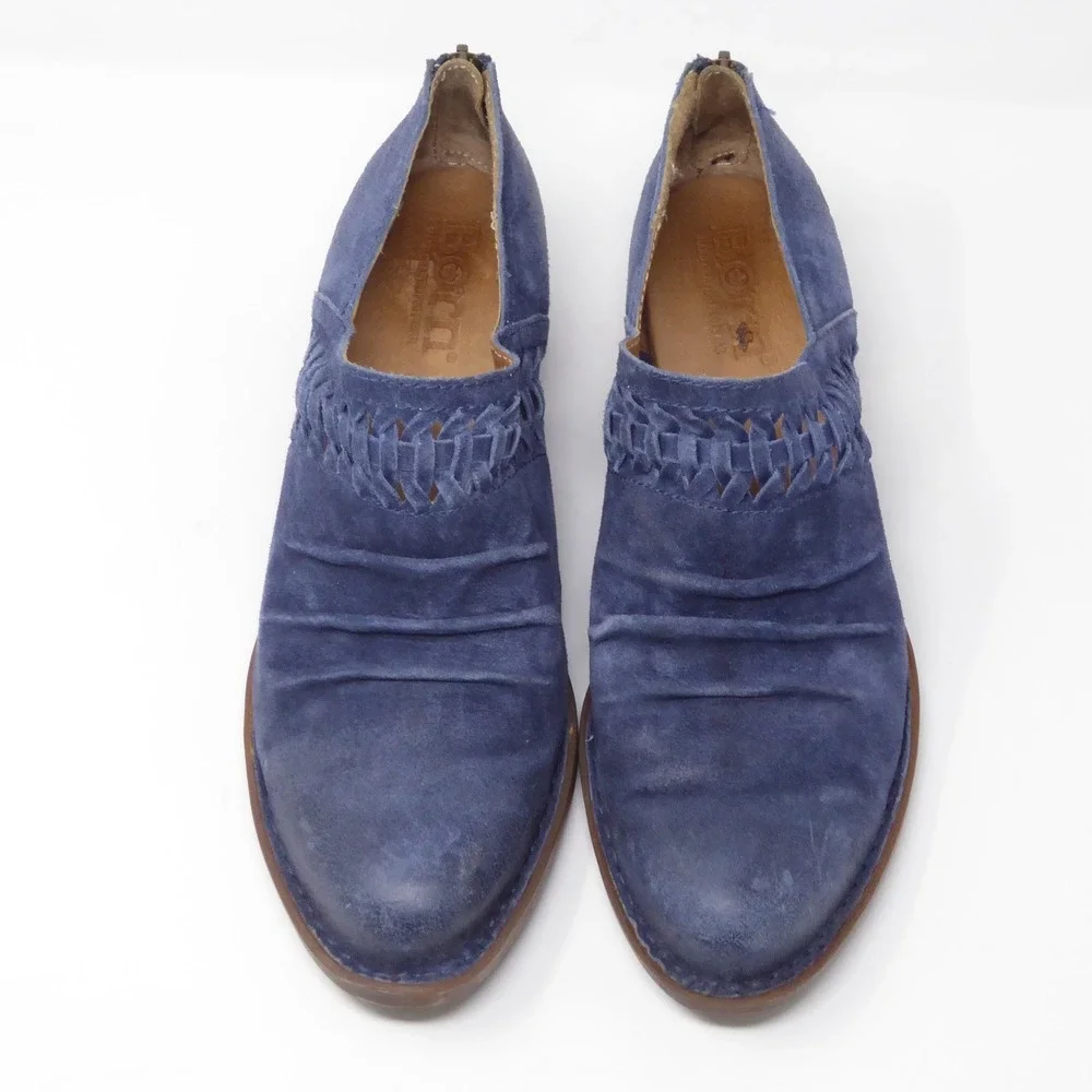 Born Womens Katharina Shoes Blue Suede Woven Ruched Back Zip Ankle Booties 10M - Picture 2 of 9
